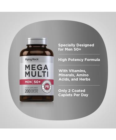 Piping Rock Multivitamin for Men Over 50+ | 200 Caplets | Mega 50 Plus Daily Multimineral | with Magnesium Calcium Zinc | Non-GMO Gluten Free Supplement - Buy Online on GoSupps.com