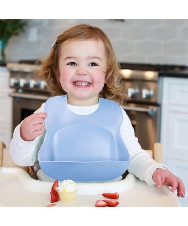 Vicloon Silicone Baby Bib 2PCS - Waterproof, Adjustable with Food Catcher Pocket - Blue-Green Unisex Toddler Bibs - Buy Online on GoSupps.com