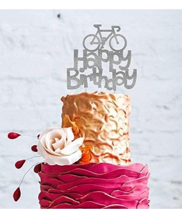 LissieLou Bicycle Style Happy Birthday Cake Topper Decoration in Silver Made in the UK - Buy Online on GoSupps.com