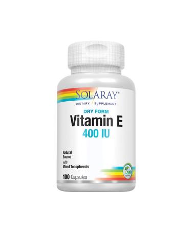 Solaray Vitamin E, Dry 400 IU w/Mixed Tocopherols | Non-Oily | Healthy Cardiac Function, Antioxidant Activity & Skin Health Support | 100 Capsules - Buy Online on GoSupps.com