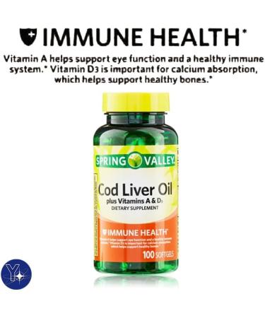 Cod Liver Oil Plus Vitamins A & D3 Immune Health Dietary Supplement Softgels Spring Valley 100 Count and Bookmark Gift of YOLOMOLO - Buy Online on GoSupps.com