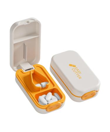 Pill Cutter Splitter for Small or Large Pills with Safety Lock - Accurate and Easy Travel-Friendly Design for Daily Use Orange