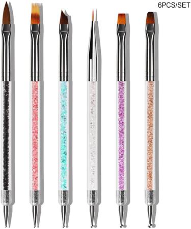 dijiusidy 6 Pieces Nail Brush Set Color Painting Elegant Crystal Inlaid Powder Pole Flower Pens Anti-slip Handle Manicure Accessories - Buy Online on GoSupps.com