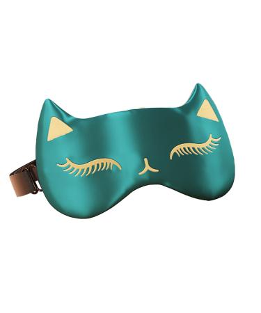 Mulberry Silk Sleep Blindfold Eye Mask 100% Mulberry Silk Sleep Eye Mask Soft and Comfortable with Cute Cat Pattern It can Help You Fall Asleep Faster and get Relaxed Eye Mask for Men Women Green