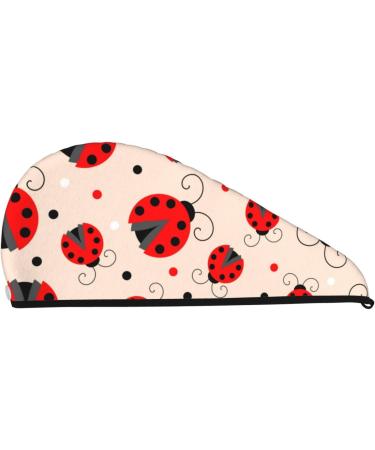 Microfiber Hair Drying Cap - Red Ladybug Towel Wrap for Quick Drying Thick Curly & Long Hair | Soft Absorbent Hair Towel with Button - Buy Online on GoSupps.com