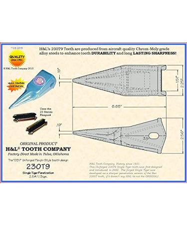 H&L Tooth Co. USA-Made 230T9 Single Tiger Backhoe Bucket Teeth + 23FP Flexpins (5-Pack) with Free Remover Tool | Fits Deere, Case, JBC | 23 | 230 - Buy Online on GoSupps.com