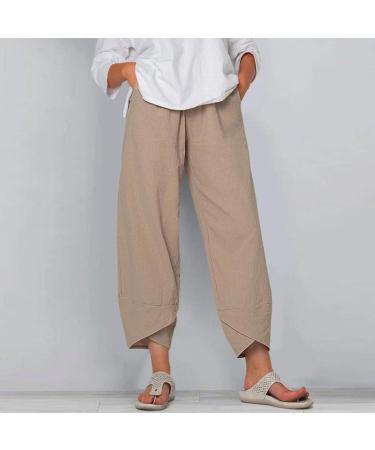 Womens Cotton Linen Jogger Pants with Elastic Waist and Pockets - Comfy and Casual - Buy Online on GoSupps.com