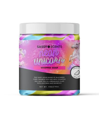Sassy Shop Bath - Whipped Soap Neon Unicorn - Cleanse and Nourish the Skin With Uplifting Fragrance - Gentle and Suitable for all Skin Types - Vegan Friendly - 115g