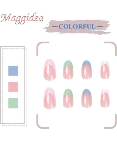 Short Acrylic Stick on False Nails - 24pcs Press On Nails with Glue - Colorful-03 Design for Women and Girls - Buy Online on GoSupps.com