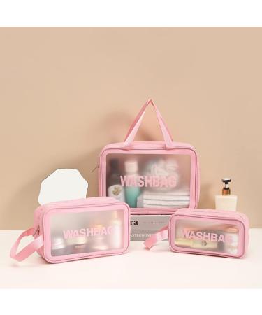 Lakpopya Transparent Waterproof Makeup Bag Set - 3 Piece Toiletry Travel Bag (Pink) | International Shipping - Buy Online on GoSupps.com