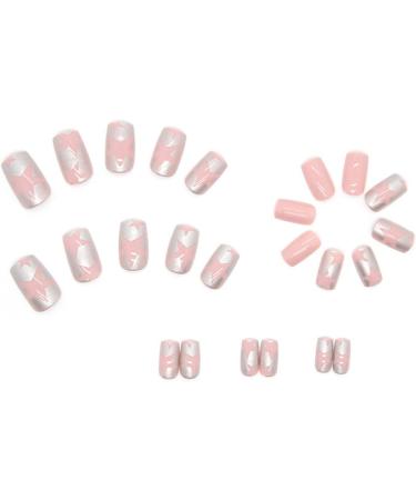Justotry 24 Pcs Peach Pink French False Nails Kit | Trendy Squoval Press on Nails with Glue | Short Fake Nails for Women - Buy Online on GoSupps.com