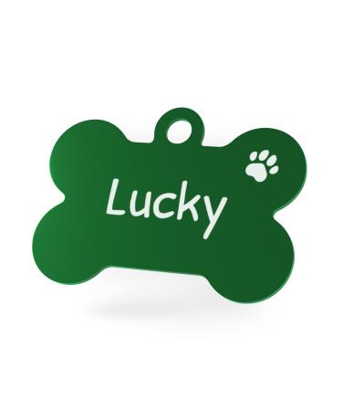 ENGRAVO Dog Tag Bone Green with Engraving and 2 Key Rings Large 38mm Green