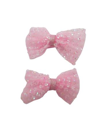 Topkids Accessories 2pc Hair Bows Set Stylish Fashion Cute Bow Hair Clips Alligator Beak Bow Hair Slides Party Festival Hair Accessories Girls Children's Women's Wedding (Pink Glitter)
