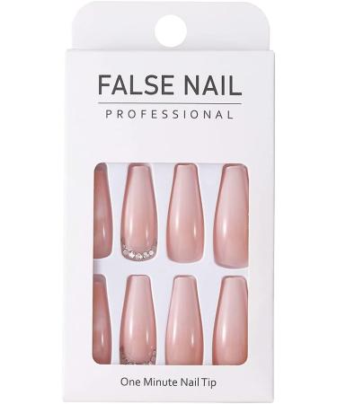Coffin False Nails Long Nude Press On Acrylic Stick On Nails - 24pcs for Women and Girls - Buy Online on GoSupps.com