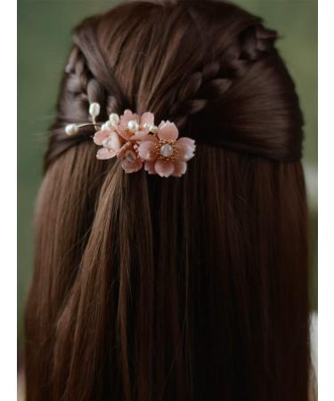 Funipunk Chinese Hanfu Flower Hair Clip | Vintage Shell Pearl Wedding Hair Stick | Pink Chignon Brooch - Buy Online on GoSupps.com