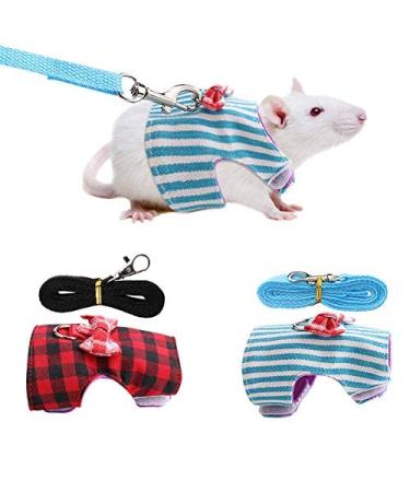 GOTOTOP 2PCs Small Pet Harness No Pulling Comfort Padded Vest Guinea Pig Harness and Leash Set with Bowknot and Bell Decor for Ferret Rats Iguana Hamster (M)