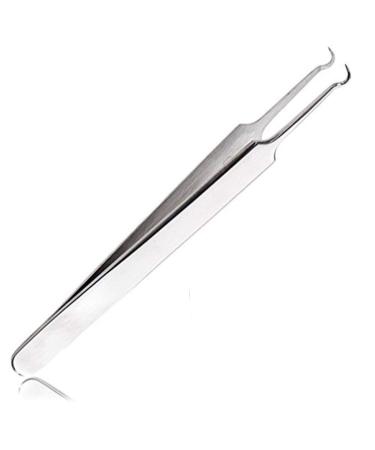 BEUKING Acne Blemish Blackhead Comedone Stainless Steel Nipper Blemish Extractor Tool for Remove Blackhead Acne Whitehead Pimple Bend Curved Tweezers  Silver