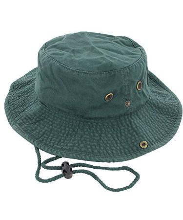 DealStock 100% Cotton Boonie Fishing Bucket Men Safari Summer String Hat Cap Darkgreen Small-Medium
