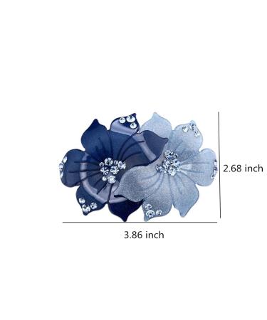 Rhinestone French Barrette Hair Clip - Two-Tone Floral Hairpin for Women in Blue - Buy Online on GoSupps.com