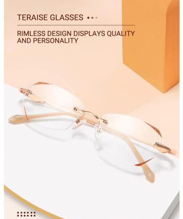 TERAISE Frameless Reading Glasses for Women - Blue Light Blocking Stylish Diamond Cut Rimless Eyeglasses in Gold Magnification 3.5x - Buy Online on GoSupps.com