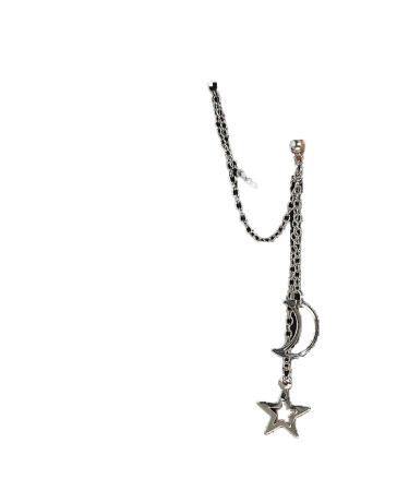 Boho Star Moon Chain Cuff Earrings Silver Star Long Drop Earrings Moon Ear Cuff Wrap Earrings Cartilage Helix Chain Earrings Jewelry for Women and Girls