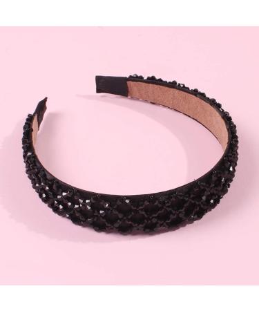 Minkissy Rhinestone Headband Thick Padded Hairband with Beads Sparkle Retro Wide Hair Hoop for Women Girls(Black) - Buy Online on GoSupps.com