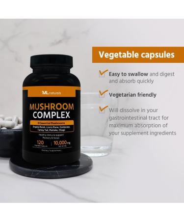 ML Naturals Mushrooms Complex 120 Vegetable Capsules. 6 Essential Mushrooms: Organic Reishi, Lion's Mane, Cordyceps, Healthy Immune Support 120 Count (Pack of 1) - Buy Online on GoSupps.com