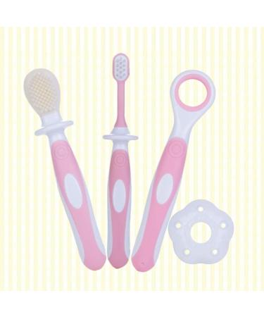 NUOBESTY Teething Toy Set for Babies - Soft Bristle Training Toothbrush & Tongue Cleaner Brush - Oral Care for Infants, Toddlers, Children - Pink - Buy Online on GoSupps.com