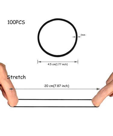 Elastic Hair Bands - Black 2mm Metal-Free Ponytail Holders for Women Men & Kids - 100 Pack - Buy Online on GoSupps.com