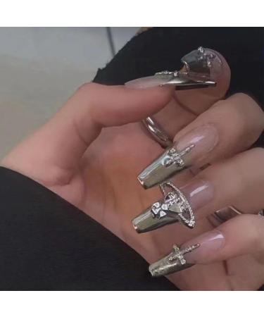 Temperament Enhancement Nail Patch New Hand-Customized Nail Patch Online Celebrity with Mirror Meteor Cross Explosive Flash Fake Nails Detachable (10-Piece Pack) (Size : M) Medium