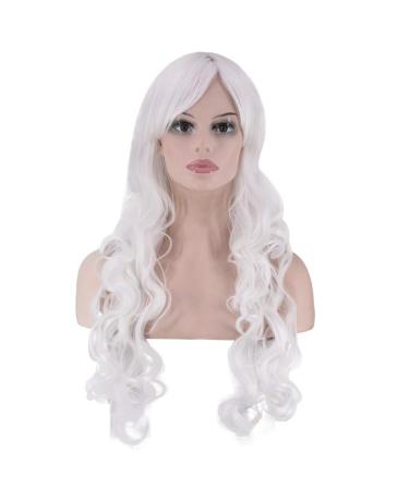 Wig Ladies Long Hair White Curly Women Cosplay Wavy Long Brazilian Synthetic Hair 60s 80s 70s 50s