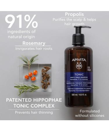 Apivita Tonic Shampooing Pour Hommes Cheveux Amincissants 500ml - complexe tonique d'hippophae brevet romarin et propolis - Favorise une croissance capillaire saine renforce offre du volume - Buy Online on GoSupps.com