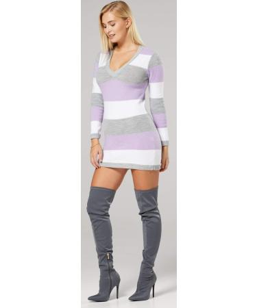 Zeta Ville Women's Maternity Stripes Knit Jumper Dress Tunic Top V-Neck - Lavender 8-10 - Buy Online on GoSupps.com