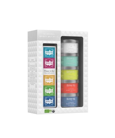 Kusmi Tea - Coffret 5 Miniatures S lection Alain Ducasse + Pince th - Id e cadeau f te des m res - Th blanc Perles de jade Hojicha Long Jing - 5 bo tes de 25g