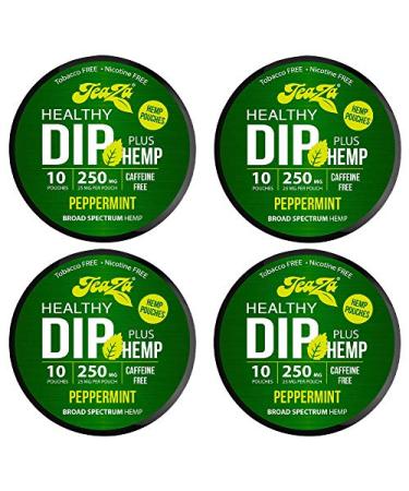 TeaZa Energy Smokeless Alternative with Hemp | Quit Chewing and Dipping Snuff | Nicotine and Caffeine Free Herbal Energy Pouch (Peppermint, 4 Pack) Peppermint 10 Count (Pack of 4)
