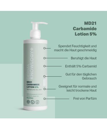 Dermaknowlogy MD21 Carbamide Lotion 5% - Moisturizing Relief for Normal & Dry Skin | Perfume-Free | Allergy Certified | Safe for Infants & Adults | 400ml - Buy Online on GoSupps.com