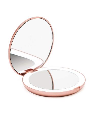 Fancii LED Lighted Travel Makeup Mirror, 1x/10x Magnification - Daylight LED, Compact, Portable, Large 5" Wide Illuminated Folding Mirror (Lumi) (Rose Gold)