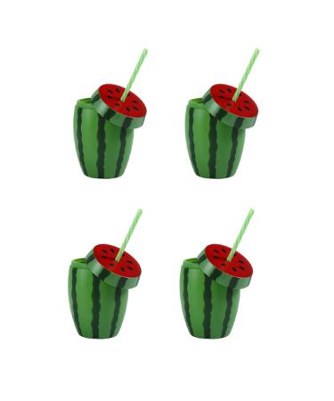 NUOBESTY Halloween Decorations 4pcs Watermelon Sippy Cup with Straw Watermelon Shaped Drinking Cup Summer Sippy Cup for Watermelon Summer Party Supplies Halloween Decor