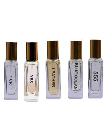1Cr Yes Leather Blue Ocean 555| Luxury Eau De Perfume| 5x20ML Set (100ML)| 35% Concentration Oil Perfume| Luxury Perfume For Mens| 8HR Long Lasting| Best Perfume Set