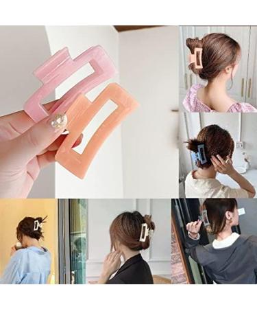 Rectangle Hair Claw Clips Set - 3 Pcs Medium Large Strong Clips for Girls and Women - Non-slip Hair Accessories (Pink) - Buy Online on GoSupps.com