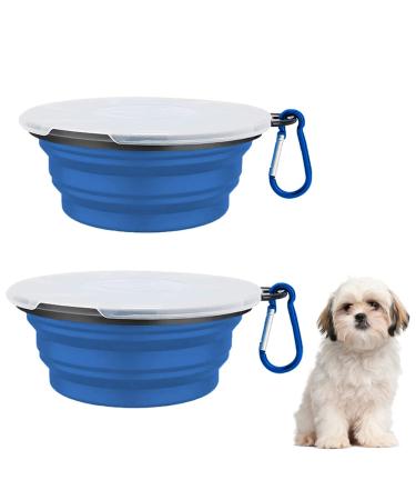 JVHLOV 350ml 2 pieces of dog bitches foldable travel bowl pet dog bowl with lid portable silicone drinking bowl for cats spout -safe dog apple with mountaineering carabiners for cats