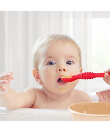 Vicloon 4Pcs Baby Fork and Spoon Set - Self Feeding Utensil Kit for Infant Toddler Children - Silicone Spoon Easy Grip Cutlery Set - Pink/Purple/Orange/Red - Buy Online on GoSupps.com