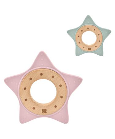 Kikkaboo teething ring Star beech wood silicone teething aid grasping toy from birth color: pink