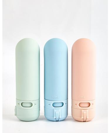 Suborawos 3 pieces of silicone travel bottles set 50ml leak -proof portable travel container travel bottle for shampoo lotion rinse shower gel (green/blue/pink)