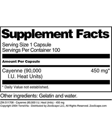 Cayenne (90 000 I.U. Heat Units) - 450 mg (100 Capsules ZIN: 511708) - Buy Online on GoSupps.com