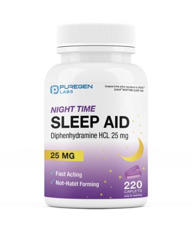 Puregen Labs Sleep Aid Caplets Diphenhydramine HCl 25mg - 220 Count | Supports Deeper Restful Sleeping Non Habit-Forming | Made in USA