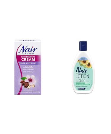 Nair Hair Removal Cream for Face & Upper Lip with Sweet Almond Oil and Baby Oil 57-g & 3-In-1 Hair Removal Lotion for Sensitive Skin with Sunflower Seed Oil 175-ml Cream + 3-In-1 Hair Removal