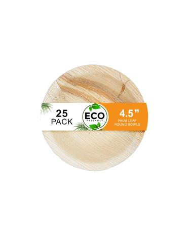 Naturelia 4.5-Inch Round Palm Leaf Disposable Bowls- Faux Wood Style Dinnerware Soup and Salad Bowl Set - 25-Pack Bundle - Microwave Oven and Freezer Safe 25 4.5 inch Round