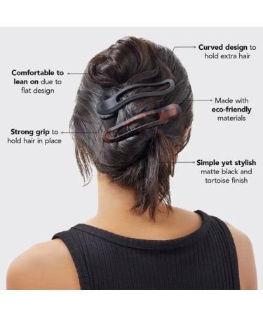 Kitsch Flat Hair Clips - 2pc Set for Women | Lay Down Claw Clips for Thin & Thick Hair | Alligator Hair Clips - Black & Tortoise - Buy Online on GoSupps.com