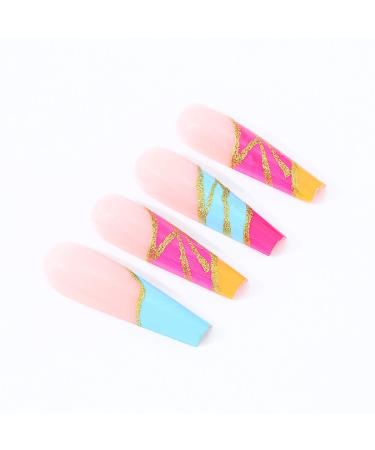 Brishow Long Ballerina False Nails - 24 Colored Acrylic Press-On Full Cover Stick-On Nails for Women & Girls - Buy Online on GoSupps.com
